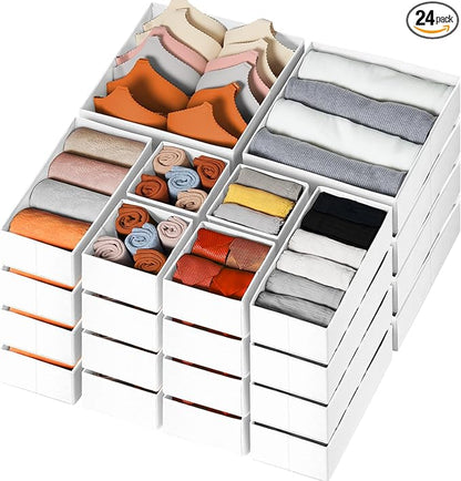 Criusia Drawer Organizer Clothes, 24 Pack Dresser Organizer Bins
