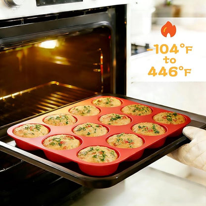 CAKETIME 12 Cups Silicone Muffin Pan