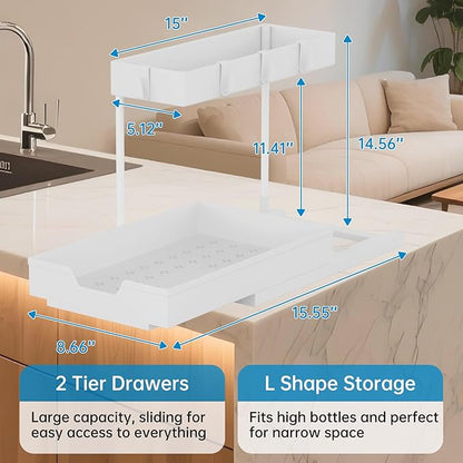 NATURE'S SOURCE 2-Tier Under Sink Organizers and Storage 2 Pack Sliding L-shape