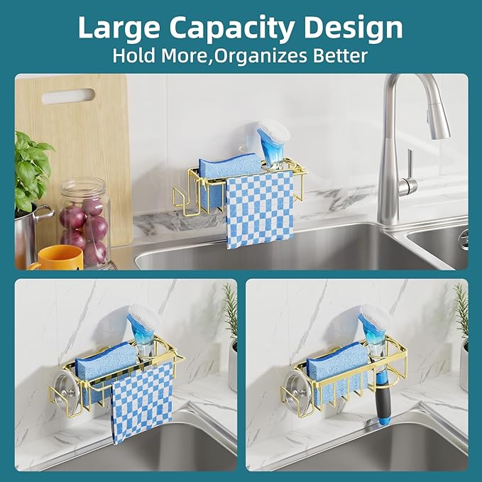 TAILI 4-in-1 Sink Caddy with Strong Suction Cup, Sponge Holder