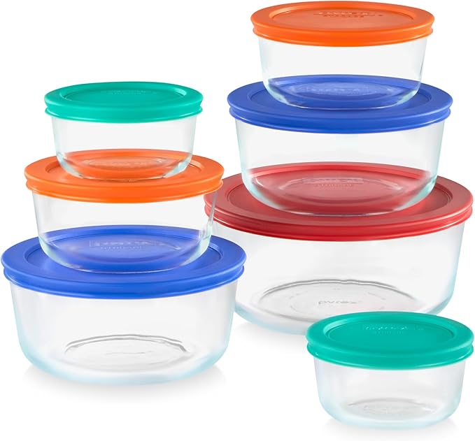 Pyrex Simply Store (7-Pack) Glass Food Storage Containers Set, (1, 2, 4 & 7 Cup) Meal Prep Containers With BPA-Free Lids, Dishwasher & Microwave Safe