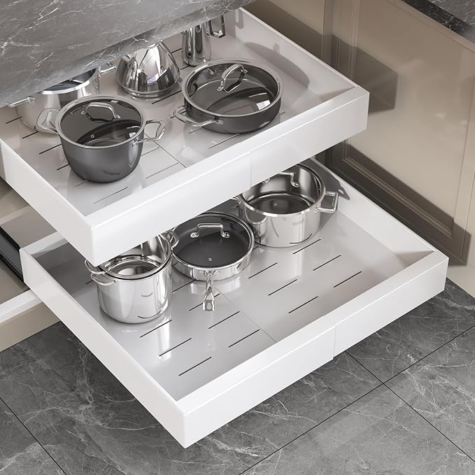 Seinloes 2 Pack Pull Out Cabinet Organizer 19" Deep, Full Extension 3 Slide