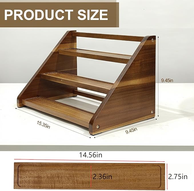 Acacia Wooden Spice Rack for Countertop