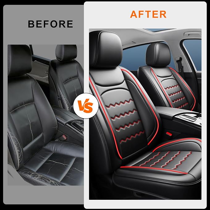 Edge Car Seat Covers Custom Fit for Ford Edge 2007-2026, Premium Full Coverage Leather Automotive Seat Protectors, All Seasons Waterproof Breathable, Airbag Compatible, 2 Front Seats, Red Black