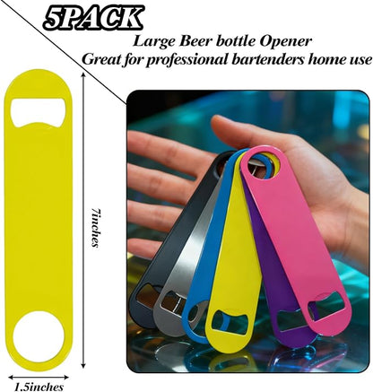 6 Pcs Colorful Stainless Steel Heavy Duty Flat Bottle Openers, 7 Inch Solid