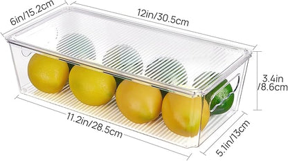 Vtopmart 4pcs Clear Organizers and Storage Bins with Lids, Stackable Plastic Storage Containers with Handles for Fridge, Freezer, Pantry, Cabinet, Kitchen Organization