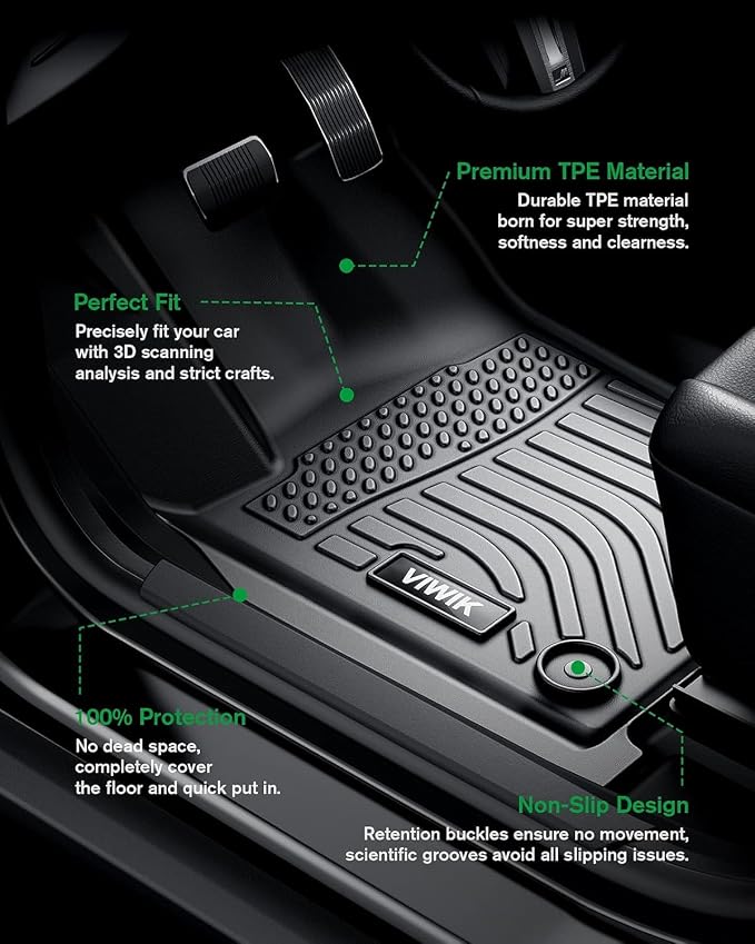VIWIK Floor Mats Compatible for Ford F150 2015-2025 SuperCrew/Crew Cab for Ford F150 Car Mats All Weather Protection Custom Full Set Include 1st and 2nd Row, Automotive Floor Liner TPE Black 3PCS