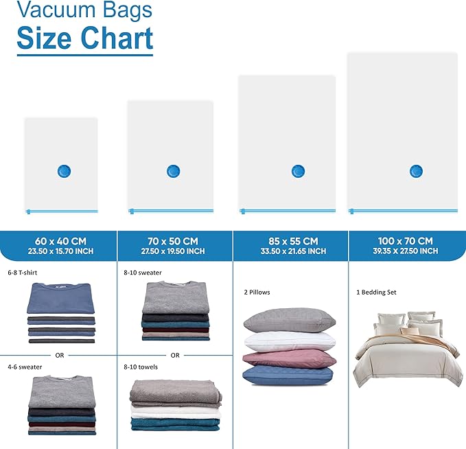 12 Space Saver Vacuum Storage Bags, Vacuum Sealed Storage Bags (3 Jumbo/3 Large/3 Medium/3 Small) with Hand Pump, Vacuum Seal Bags for Clothing, Comforters, Pillows, Towel, Blanket Storage, Bedding