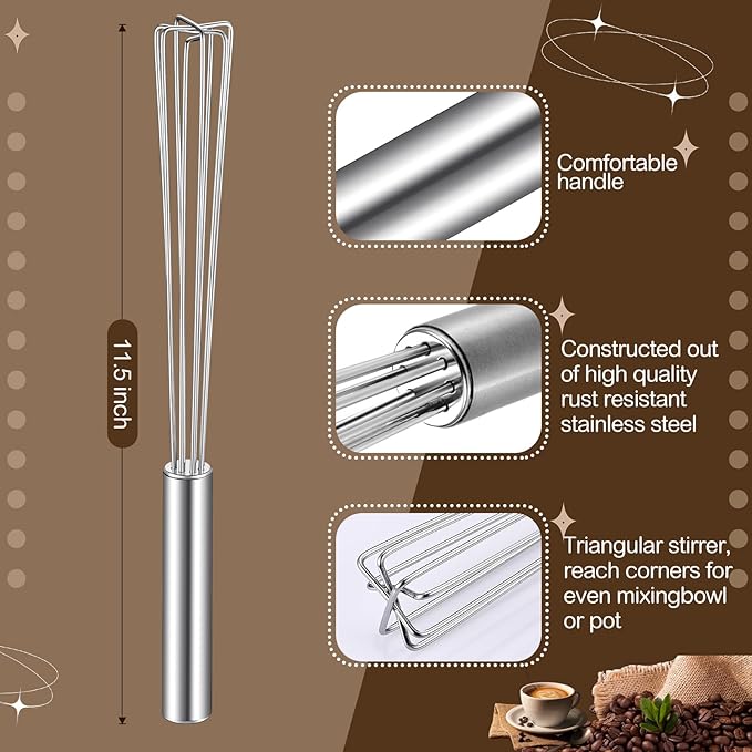 Baderke 1 Pack Espresso Whisk Tool 10.6" Long Handle Mini Whisk