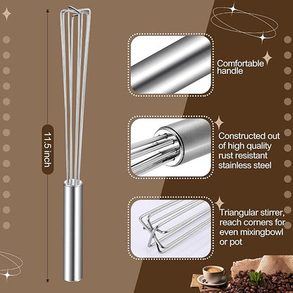 Baderke 1 Pack Espresso Whisk Tool 10.6" Long Handle Mini Whisk