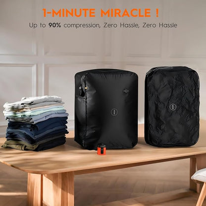 Vacuum Suitcases Compression Bags with Wireless Pump & iOS Tracker– Vacuum Bags for Travel Luggage, No Checked Baggage, Triple Your Luggage Space, IP68, Reusable, Fits 20/24/28 Inch Suitcase
