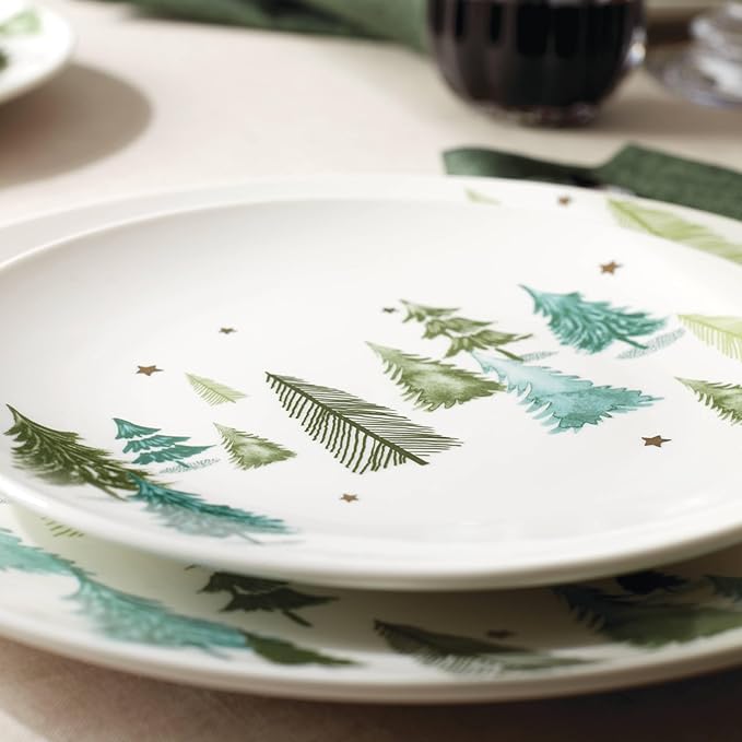 Lenox 880068 Balsam Lane 4-Piece Dinner Plate Set(Green), Christmas Drinkware, Holiday Hosting