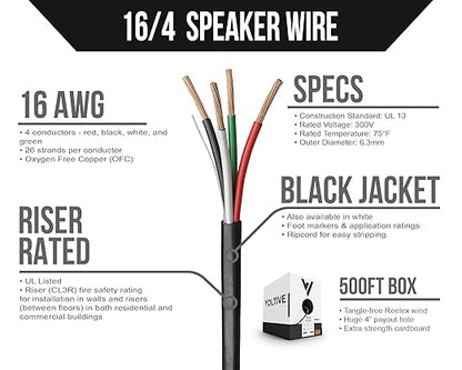 Voltive 16/4 Speaker Wire, Riser CL3R, 500ft
