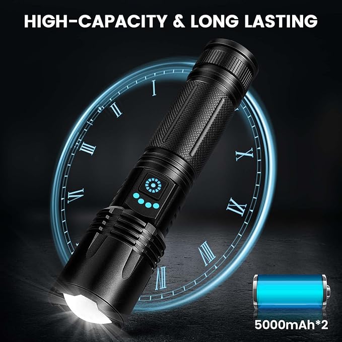 Rechargeable Flashlights High Lumens, 99,000 Lumens Super Bright Led Flashlights with 5 Modes & Waterproof, Powerful Handheld Flashlight for Camping Home (2 Pack)