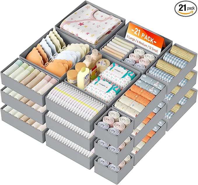 DIMJ Drawer Organizer Clothes, 21 Pack Dresser Organizer, Foldable Closet