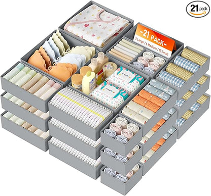 DIMJ Drawer Organizer Clothes, 21 Pack Dresser Organizer, Foldable Closet