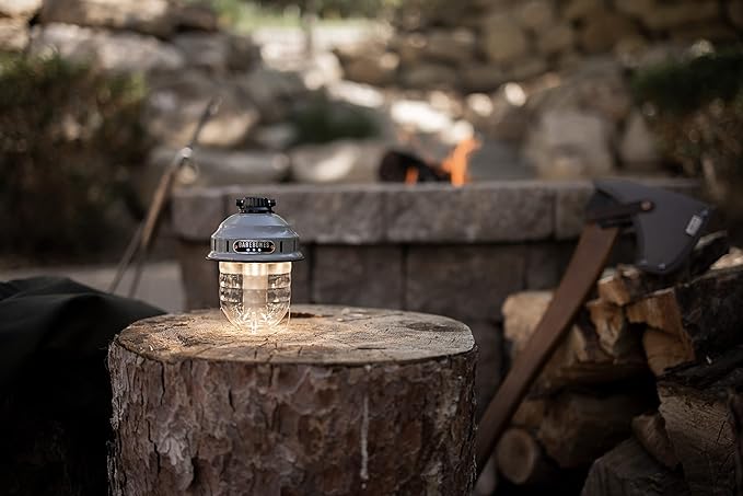 Barebones Beacon Hanging Light ??State Grey, Rechargeable LED Camping Lantern with Adjustable Brightness ??Weatherproof Vintage-Style Hanging Lantern for Outdoor Adventures and Year-Round Use