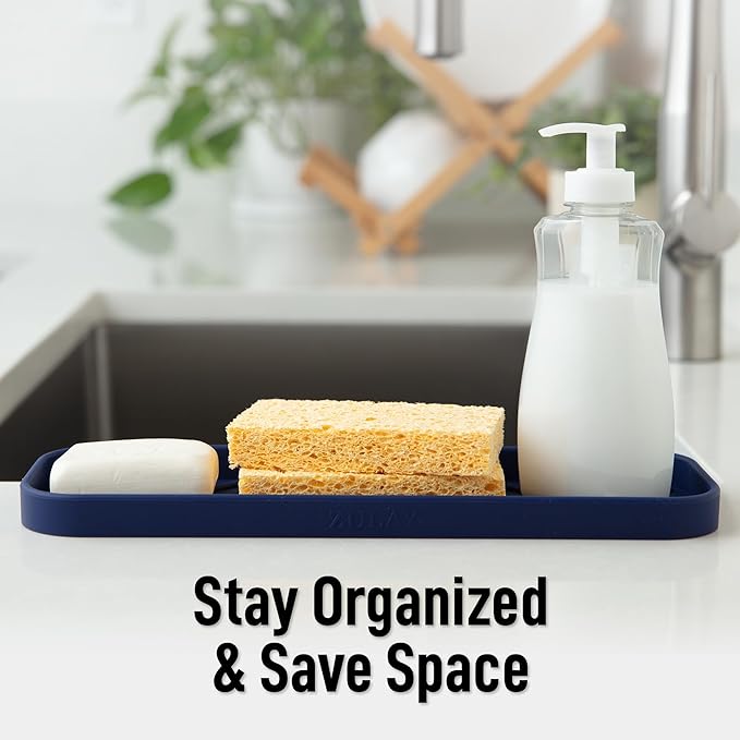 Zulay Kitchen Large Silicone Sponge Holder – Flexible Sink Organizer Tray