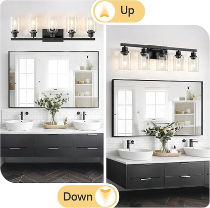 DIKAIDA 5-Light Black Bathroom Vanity Light, Modern Vanity Lighting Fixture