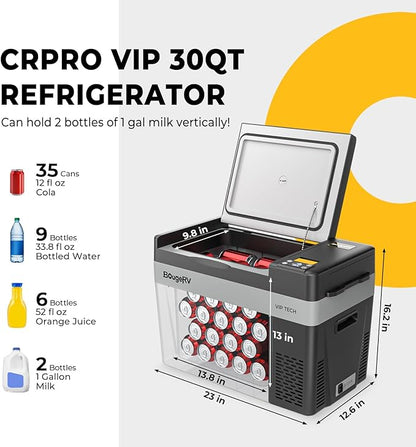 BougeRV 12V 30 Quart Refrigerator, CRPRO VIP, Compressor Electric Cooler