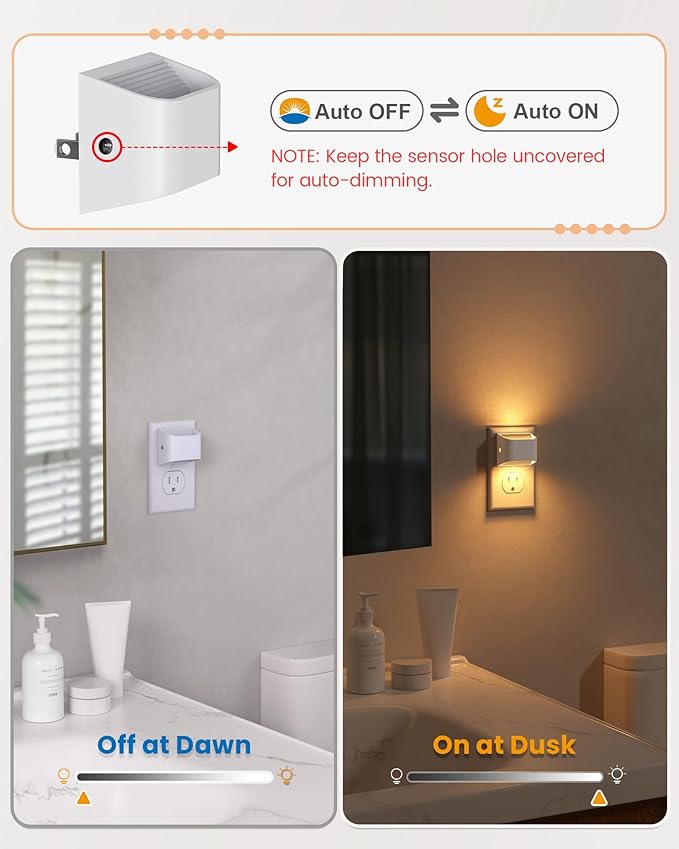 NIORSUN Plug in Night Light, Auto Brightness Sensor Night Light, 3000K Warm