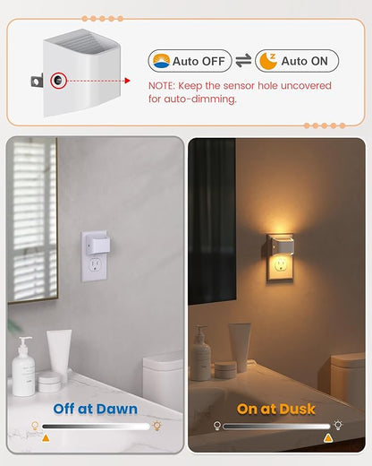 NIORSUN Plug in Night Light, Auto Brightness Sensor Night Light, 3000K Warm