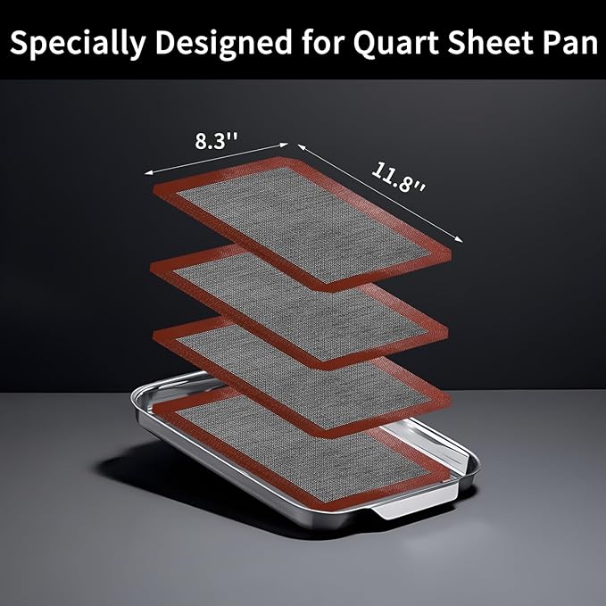 Small Silicone Baking Mats, 11-4/5x8-1/4 Inch Quarter Sheet Size, Non Stick