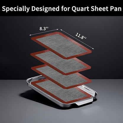 Small Silicone Baking Mats, 11-4/5x8-1/4 Inch Quarter Sheet Size, Non Stick