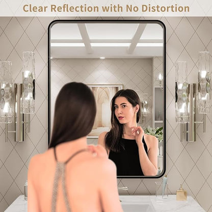 LOAAO 24X32 Inch Black Metal Framed Bathroom Mirror