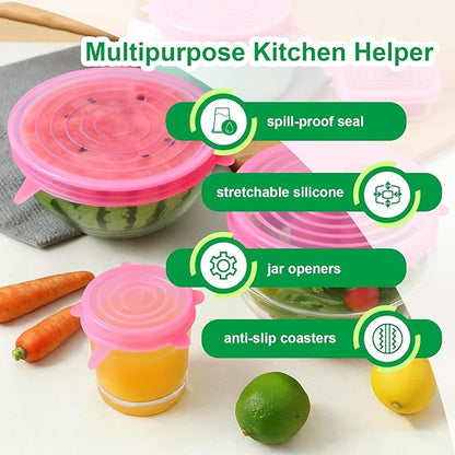 Silicone Stretch Lids – 6 Pack Reusable Food Covers, Flexible Silicone