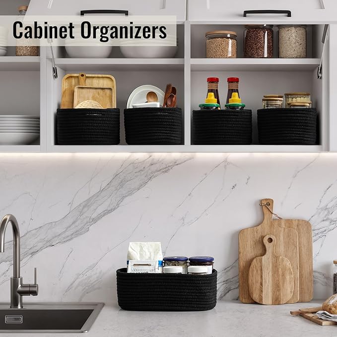 8 Pack Small Storage Baskets for Organizing, Woven Rope Bins for Bathroom