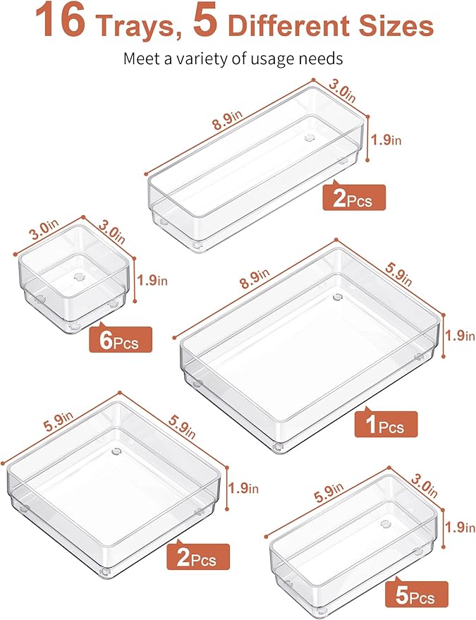 SMARTAKE 16-Piece Drawer Organizer