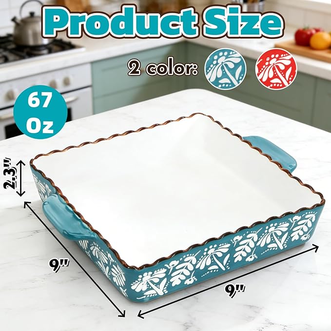 2 Pack Ceramic Baking Dish, 9 x 9 inch Porcelain Square Bakeware