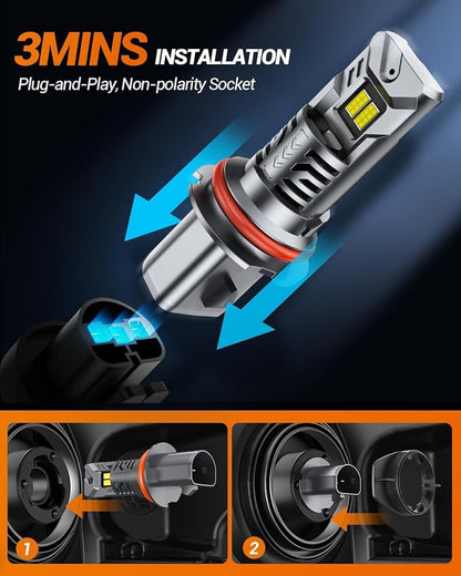 SEALIGHT S2S 9004 Light Bulbs, 40000LM Super Brighter, 6500K Pure White 9005 H11 Bulbs with Cooling Fan, 60K+ Hours Lifespan, 2-Pack for Powersports/ATV Lamps