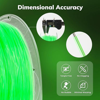 AMOLEN 95A TPU 3D Printer Filament, 1.75mm Glow in The Dark Green, Soft TPU Flexible 3D Printing Filament, High Hardness & Resilience, Best with UV Lamps, 1kg Spool(2.2lbs), Fit Most 3D Printers