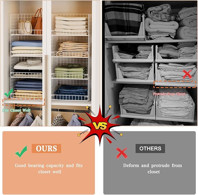 Yociyoga 4-Tier Stackable Closet Organizers and Storage Basket, Foldable Closet