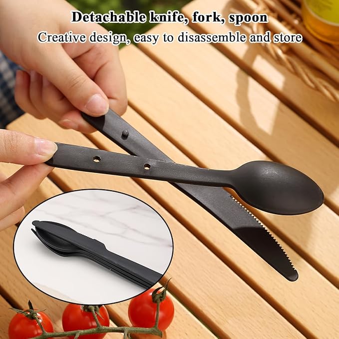 Berglander Camping Mess Kit with Bowl, Plate, Cup, Spoon, Fork, Knife and Carry Bag, Plastic Camping Accessories Essentials Gear for Travel, Camping, Picnic, Outdoor, Easy to Carry & Store