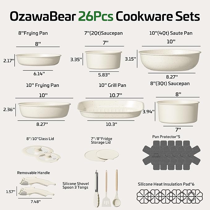 26 Pcs Pots and Pans Set Non Stick, Ceramic Cookware Set Non Toxic
