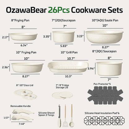 26 Pcs Pots and Pans Set Non Stick, Ceramic Cookware Set Non Toxic