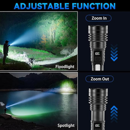 4Pack Flashlights High Lumens 9900FL, 7Mode Flashlight Rechargeable with LCD Digital Display, Rechargeable Flashlights with COB Light, Adjustable Super Bright Flashlight, Powerful Tactical Flash Light
