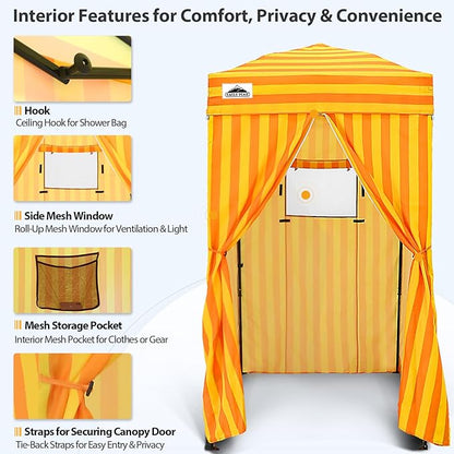 EAGLE PEAK Flex Ultra Compact 4x4 Pop-up Canopy, Sun Shelter, Changing Room, Portable Privacy Canopy Cabana for Pool, Fashion Photoshoots, or Camping, Yellow/Orange