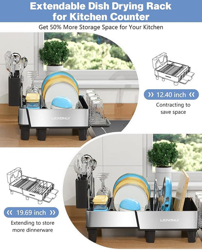 Dish Drying Rack, 304 Stainless Steel Exendable Dish Rack