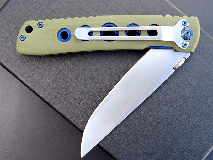 Eafengrow EF27 Folding knife, D2 Steel Blade Everyday Carry, Flipper Open, Liner Lock, G10 Handle Pocket Knifes with Clip for Camping Hiking(Green)