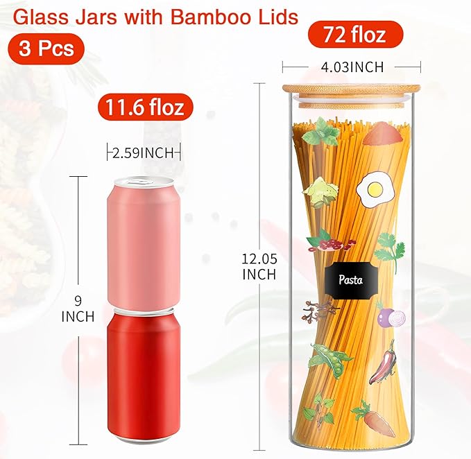 BGraceyy Glass Jars with Bamboo Lids, 72oz 3Pcs Kitchen Glass Containers with