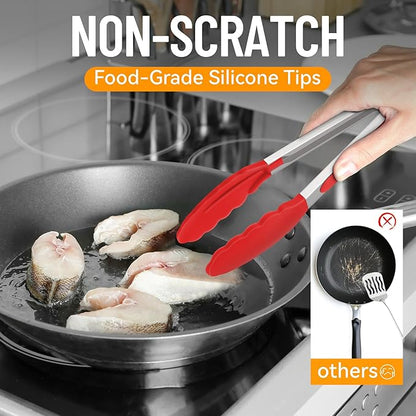 Hotec Silicone Kitchen Tongs for Cooking 9-Inch Serving Tongs