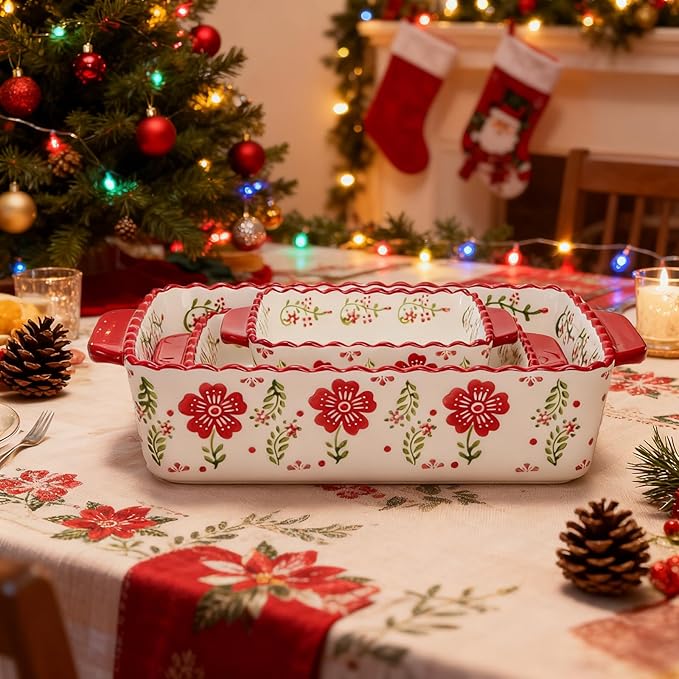 Coloch 3 Pack Ceramic Baking Dishes, Rectangular Bakeware Set Hand-painted