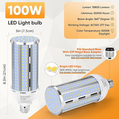 XYCN 4 Pack 100W Corn LED Light Bulb Fanless, 5000K Daylight E26/E39 Large