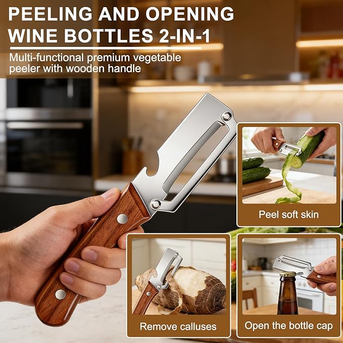 2Pcs Multi-Functional Vegetable Peeler, Zero Snag Wooden Peeler, Zero Snag