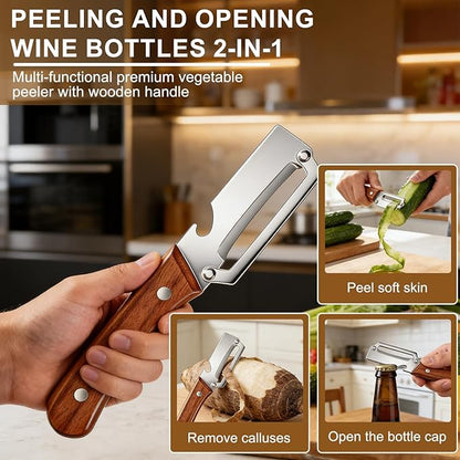 2Pcs Multi-Functional Vegetable Peeler, Zero Snag Wooden Peeler, Zero Snag