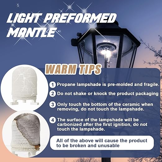 12 Pcs Gas Lamp Mantles Preformed Gaslight Pre Formed Gas Light Mantel for Outdoor Indoor Lantern Mantles, White